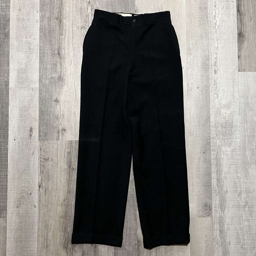 VTG 40s 50s Black Gabardine Twill Weave Cuffed Trouser Dress Pants Men's 30x31.5